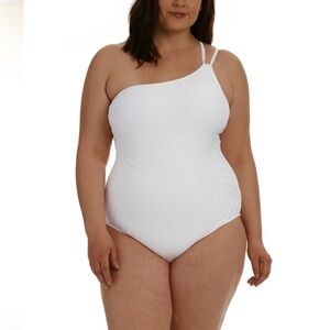 LA BLANCA Linea Costa Lace Back One Shoulder One Piece NEW -865